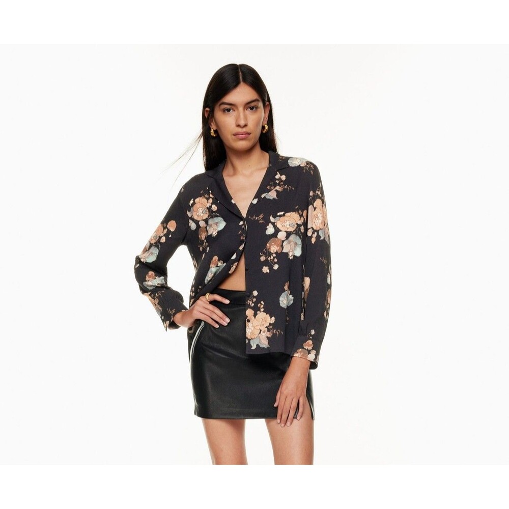 Wilfred by Aritzia Tulum Blouse Button Front Notch Collar Shirt Floral Print XS